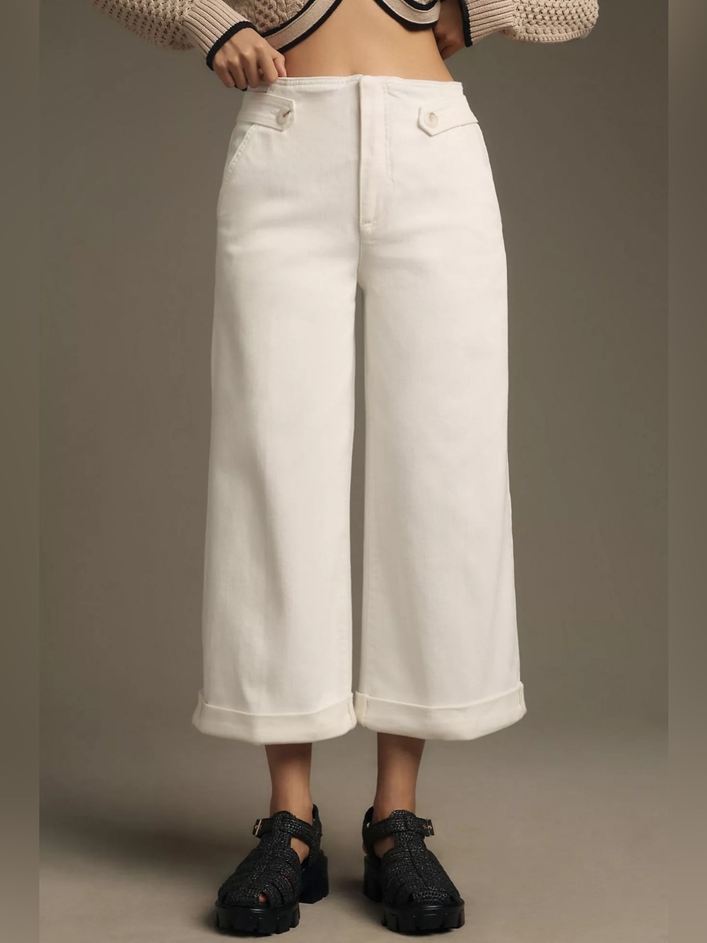Maeve x Anthropologie Cropped Ex High-Rise Wide-Leg White Jeans Size 27